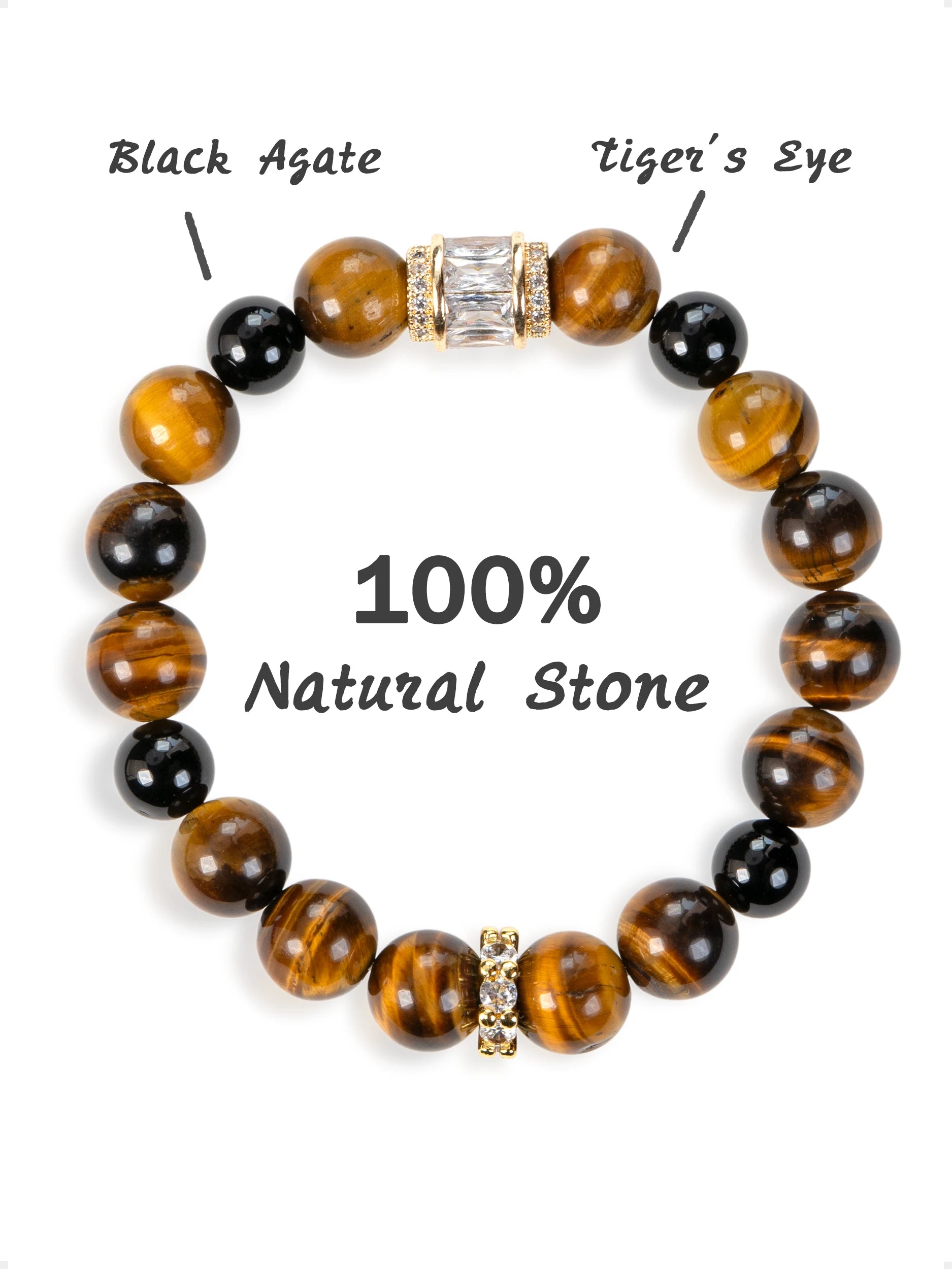 SENLLY Ember Guard - Beaded Stretch Bracelet with Natural Tiger Eye & Black Agate, Handcrafted Natural Stone Jewelry for Strength, Focus & Grounding