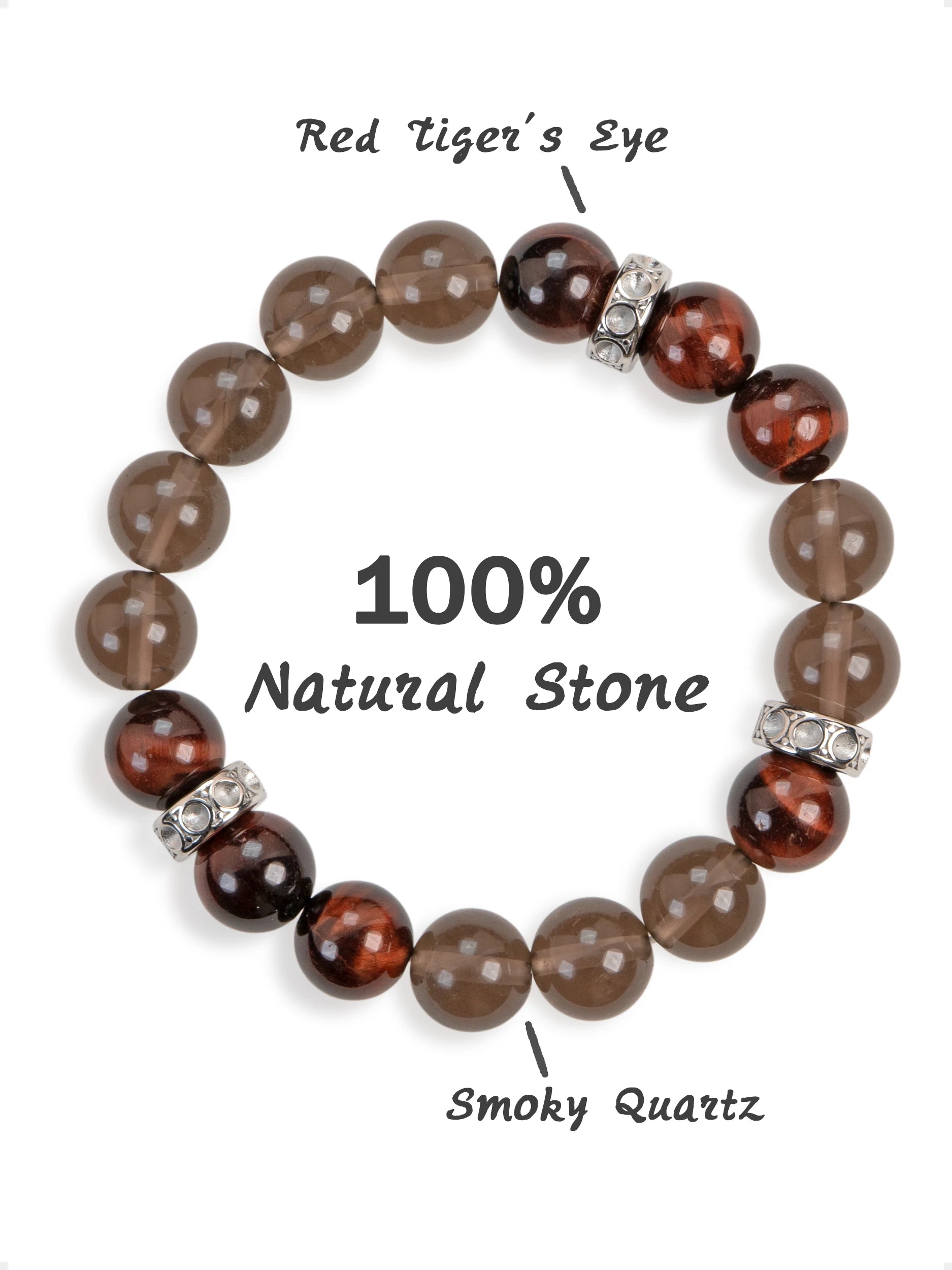 SENLLY Ember Resolve - Natural Red Tiger Eye & Smoky Quartz Beaded Bracelet, Handcrafted Natural Stone Jewelry for Strength, Focus & Grounding