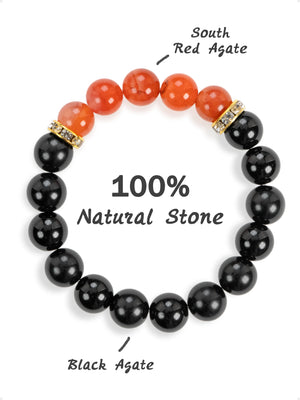 SENLLY Ember Vitality - Beaded Stretch Bracelet with Black Agate & South Red Agate, Handmade Natural Stone Jewelry for Strength, Energy & Balance