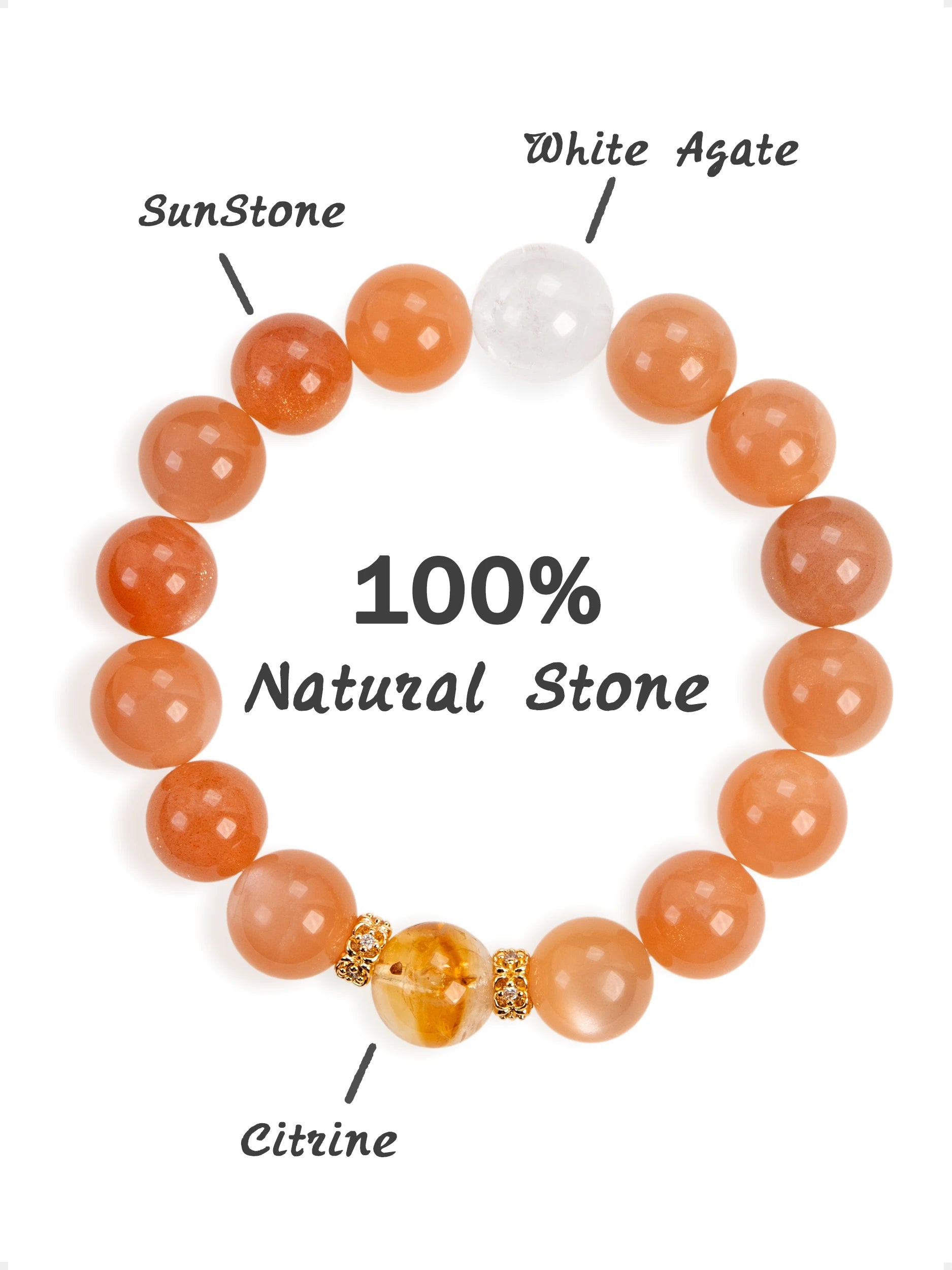 SENLLY Golden Sunrise Glow - Beaded Bracelet with Natural Sunstone, Citrine & White Agate, Handcrafted Natural Stone Jewelry for Warmth, Joy & Bright Energy