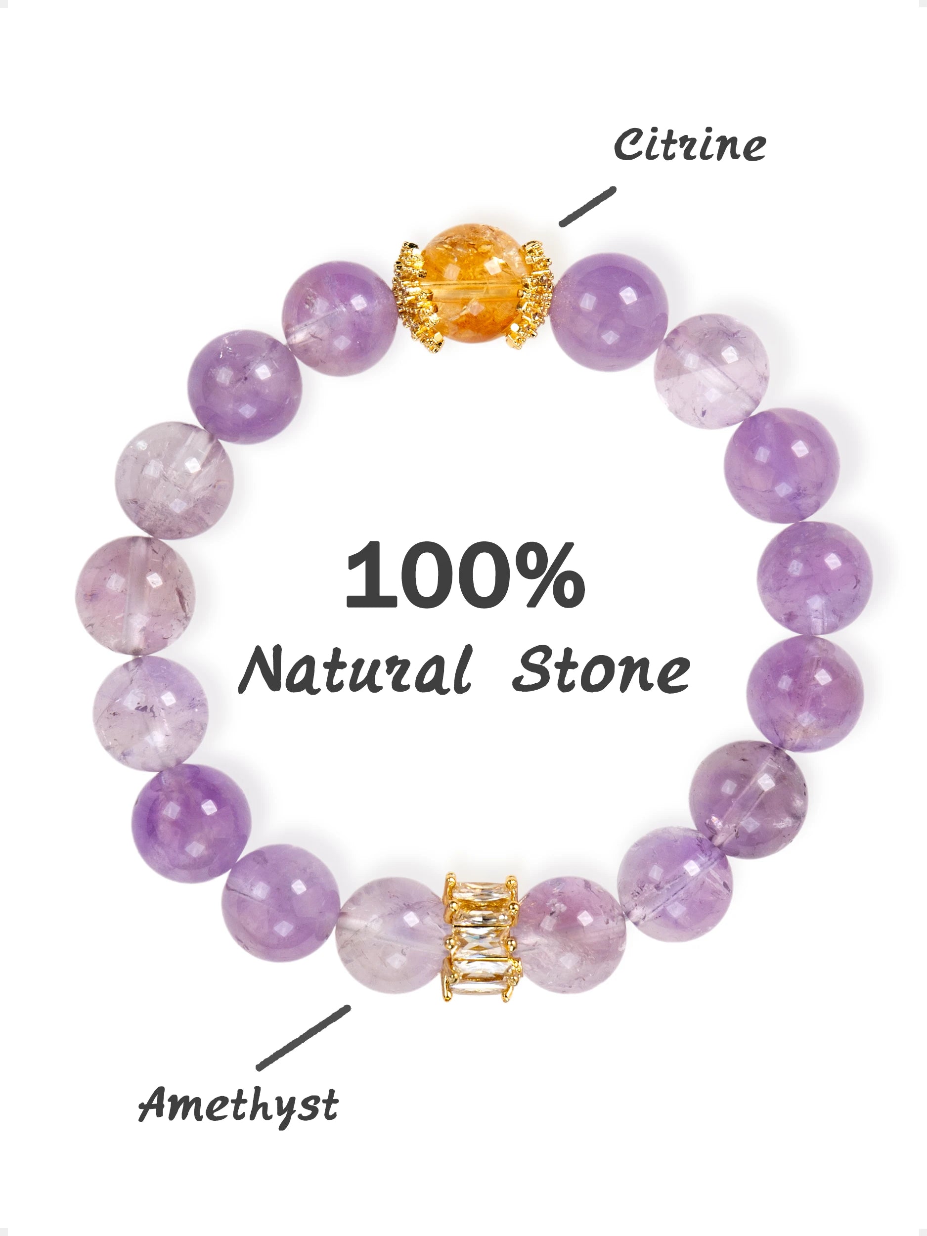 SENLLY Amethyst Radiance - Beaded Stretch Bracelet with Amethyst & Citrine Accent, Handmade Natural Stone Jewelry for Calm, Clarity & Positive Energy