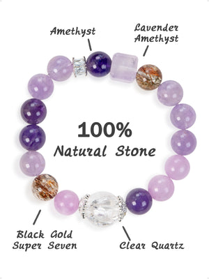 SENLLY Lavender Harmony - Beaded Stretch Bracelet with Natural Amethyst, Lavender Amethyst & Clear Quartz, Handcrafted Natural Stone Jewelry for Calm, Clarity & Emotional Balance