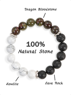 SENLLY Stone Guardian - Beaded Stretch Bracelet with Natural Dragon Bloodstone, Howlite & Lava Rock, Handcrafted Natural Stone Jewelry for Strength, Clarity & Grounding
