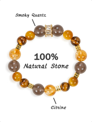 SENLLY Golden Ember Harmony - Smoky Quartz, Citrine & Tiger Eye Beaded Bracelet, Handcrafted Natural Stone Jewelry for Warmth, Confidence & Balanced Energy