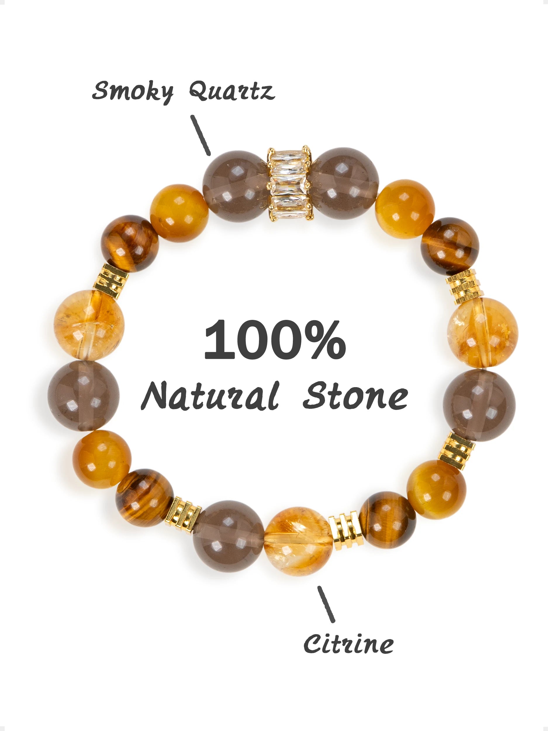 SENLLY Golden Ember Harmony - Smoky Quartz, Citrine & Tiger Eye Beaded Bracelet, Handcrafted Natural Stone Jewelry for Warmth, Confidence & Balanced Energy