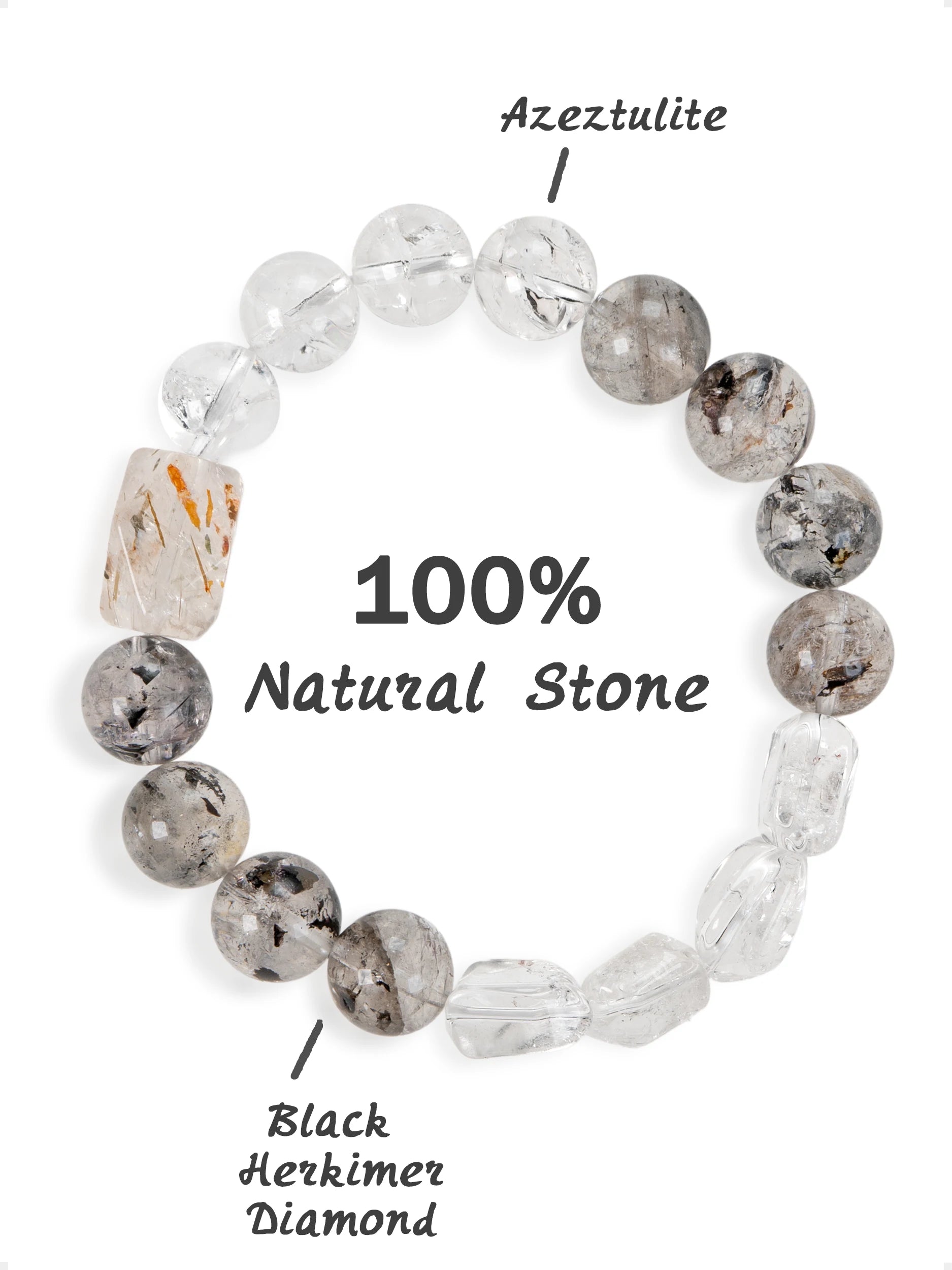 SENLLY Crystal Ascension - Beaded Stretch Bracelet with Natural Azeztulite & Black Herkimer Diamond, Handcrafted Natural Stone Jewelry for Clarity, Elevation & Inner Light