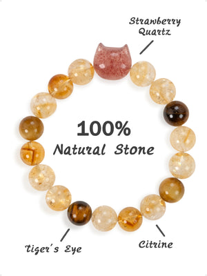 SENLLY Golden Blossom - Beaded Stretch Bracelet with Strawberry Quartz, Citrine & Tiger Eye, Handcrafted Natural Stone Jewelry for Confidence, Warmth & Balance