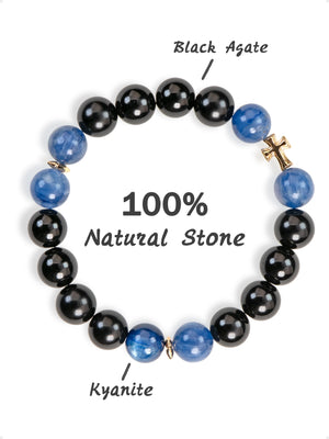 SENLLY Midnight Clarity - Beaded Stretch Bracelet with Kyanite & Black Agate, Handcrafted Natural Stone Jewelry for Focus, Strength & Modern Style