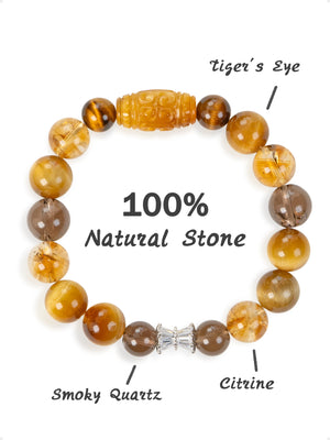 SENLLY Golden Guardian - Tiger Eye, Citrine & Smoky Quartz Beaded Bracelet, Handcrafted Natural Stone Jewelry for Confidence, Protection & Steady Energy