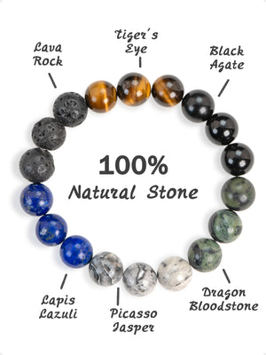 SENLLY Horizon Guard - Beaded Stretch Bracelet with Natural Tiger Eye, Lapis Lazuli & Picasso Jasper, Handcrafted Natural Stone Jewelry for Strength, Balance & Clarity