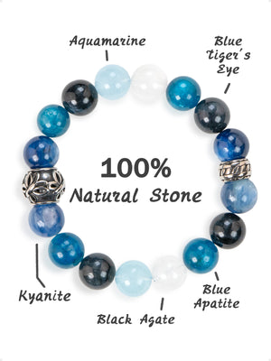 SENLLY Deep Tide - Beaded Stretch Bracelet with Natural Blue Tiger Eye, Kyanite & Aquamarine, Handcrafted Natural Stone Jewelry for Clarity, Confidence & Balance