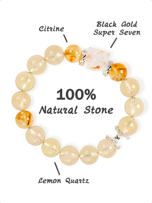 SENLLY Golden Aura - Citrine, Lemon Quartz & Black Gold Super Seven Bracelet, Handcrafted Natural Stone Jewelry with Radiant Warm Tones