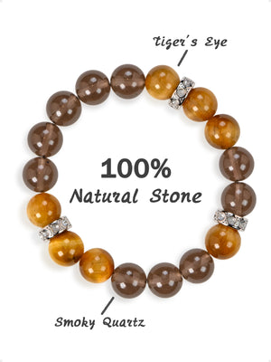 SENLLY Golden Vanguard - Natural Tiger Eye & Smoky Quartz Beaded Bracelet, Handcrafted Natural Stone Jewelry for Strength, Stability & Confidence