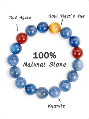 SENLLY Horizon Nova - Beaded Stretch Bracelet with Natural Kyanite, Red Agate & Gold Tiger Eye, Handcrafted Natural Stone Jewelry for Strength, Focus & Energy