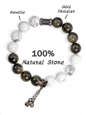 SENLLY Shadow Marble - Beaded Stretch Bracelet with Natural Howlite & Gold Obsidian, Handcrafted Natural Stone Jewelry for Balance, Protection & Grounding