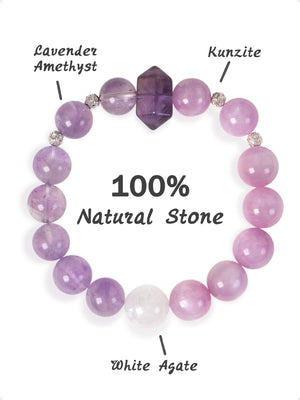 SENLLY Lavender Dream - Beaded Stretch Bracelet with Natural Lavender Amethyst, Kunzite & White Agate, Handcrafted Natural Stone Jewelry for Calm, Harmony & Emotional Clarity