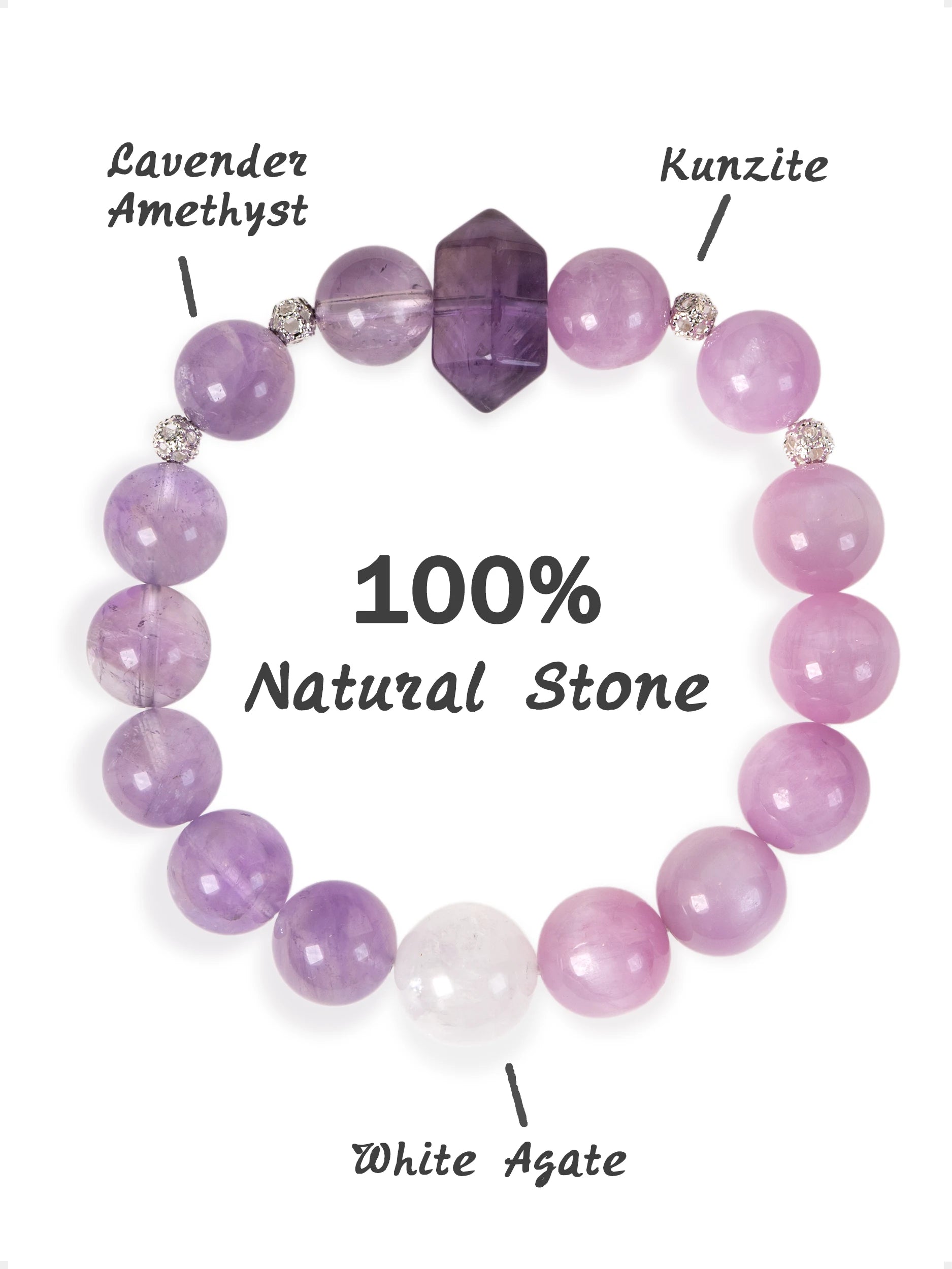 SENLLY Lavender Dream - Beaded Stretch Bracelet with Natural Lavender Amethyst, Kunzite & White Agate, Handcrafted Natural Stone Jewelry for Calm, Harmony & Emotional Clarity
