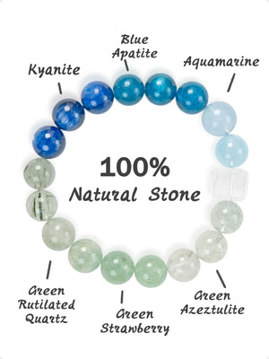 SENLLY Ocean Harmony - Kyanite, Blue Apatite, Aquamarine & Green Quartz Blend Beaded Bracelet, Handcrafted Natural Stone Jewelry for Clarity, Balance & Fresh Energy