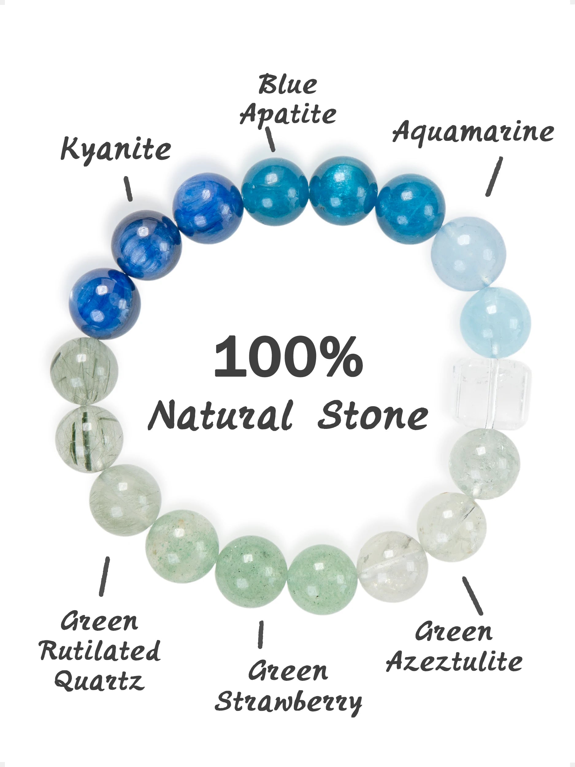 SENLLY Ocean Harmony - Kyanite, Blue Apatite, Aquamarine & Green Quartz Blend Beaded Bracelet, Handcrafted Natural Stone Jewelry for Clarity, Balance & Fresh Energy