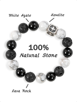 SENLLY Midnight Balance - Beaded Stretch Bracelet with Lava Rock, Howlite & White Agate, Handcrafted Natural Stone Jewelry for Grounding, Clarity & Calm