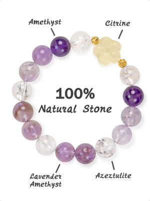 SENLLY Violet Harmony - Beaded Stretch Bracelet with Natural Amethyst, Lavender Amethyst, Azeztulite & Citrine, Handcrafted Natural Stone Jewelry for Serenity, Clarity & Emotional Balance