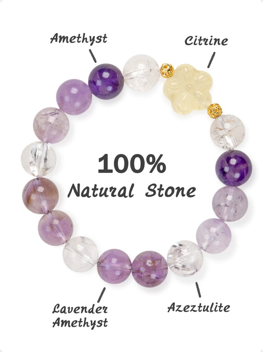 SENLLY Violet Harmony - Beaded Stretch Bracelet with Natural Amethyst, Lavender Amethyst, Azeztulite & Citrine, Handcrafted Natural Stone Jewelry for Serenity, Clarity & Emotional Balance