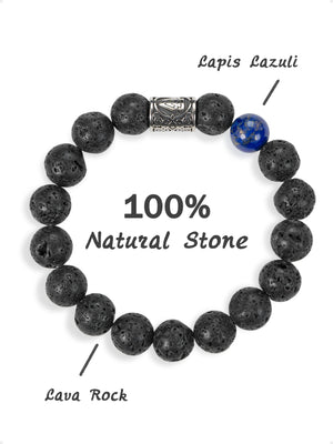 SENLLY Midnight Courage - Lava Rock Bracelet with Lapis Lazuli Accent, Handcrafted Natural Stone Jewelry for Strength, Depth & Bold Style