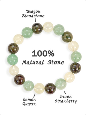 SENLLY Meadow Harmony - Beaded Stretch Bracelet with Natural Dragon Bloodstone, Green Strawberry Quartz & Lemon Quartz, Handcrafted Natural Stone Jewelry for Balance, Clarity & Inner Strength