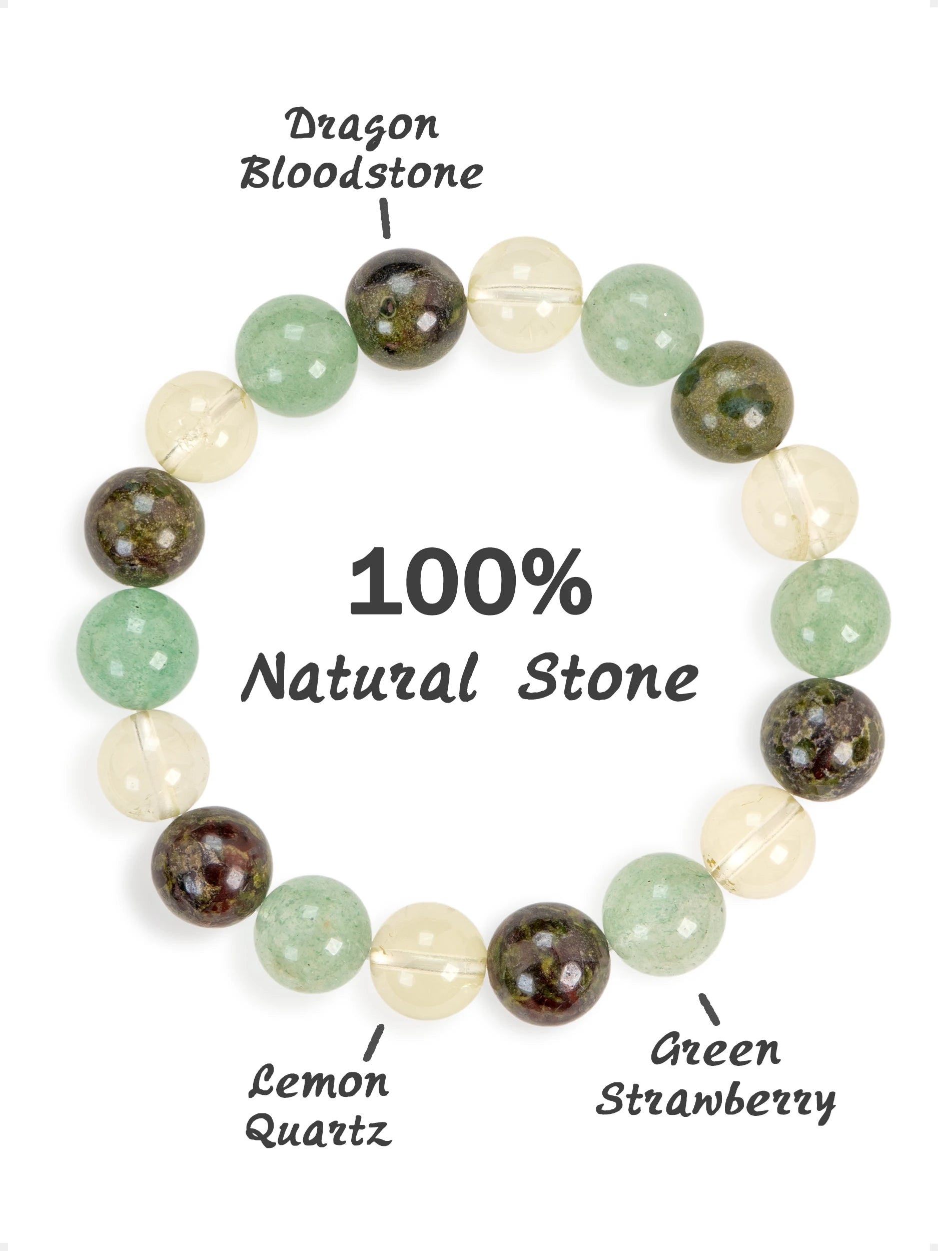SENLLY Meadow Harmony - Beaded Stretch Bracelet with Natural Dragon Bloodstone, Green Strawberry Quartz & Lemon Quartz, Handcrafted Natural Stone Jewelry for Balance, Clarity & Inner Strength