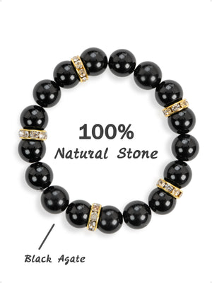 SENLLY Midnight Onyx - Beaded Stretch Bracelet with Black Agate, Handmade Natural Stone Jewelry for Protection, Balance & Grounding