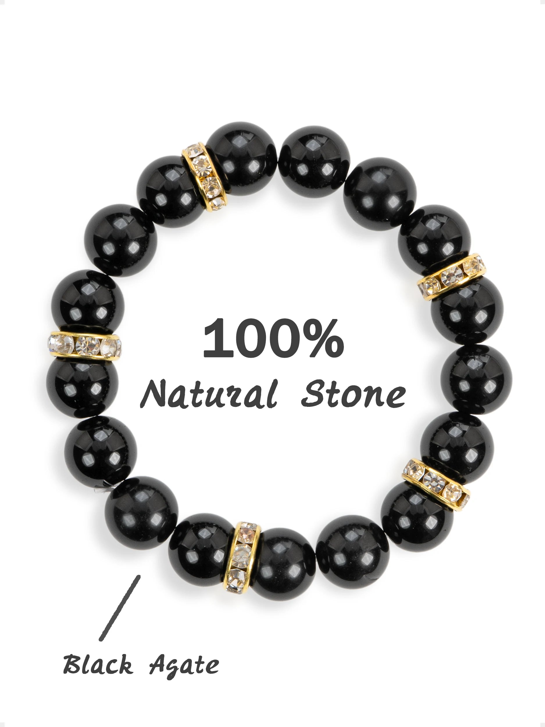 SENLLY Midnight Onyx - Beaded Stretch Bracelet with Black Agate, Handmade Natural Stone Jewelry for Protection, Balance & Grounding