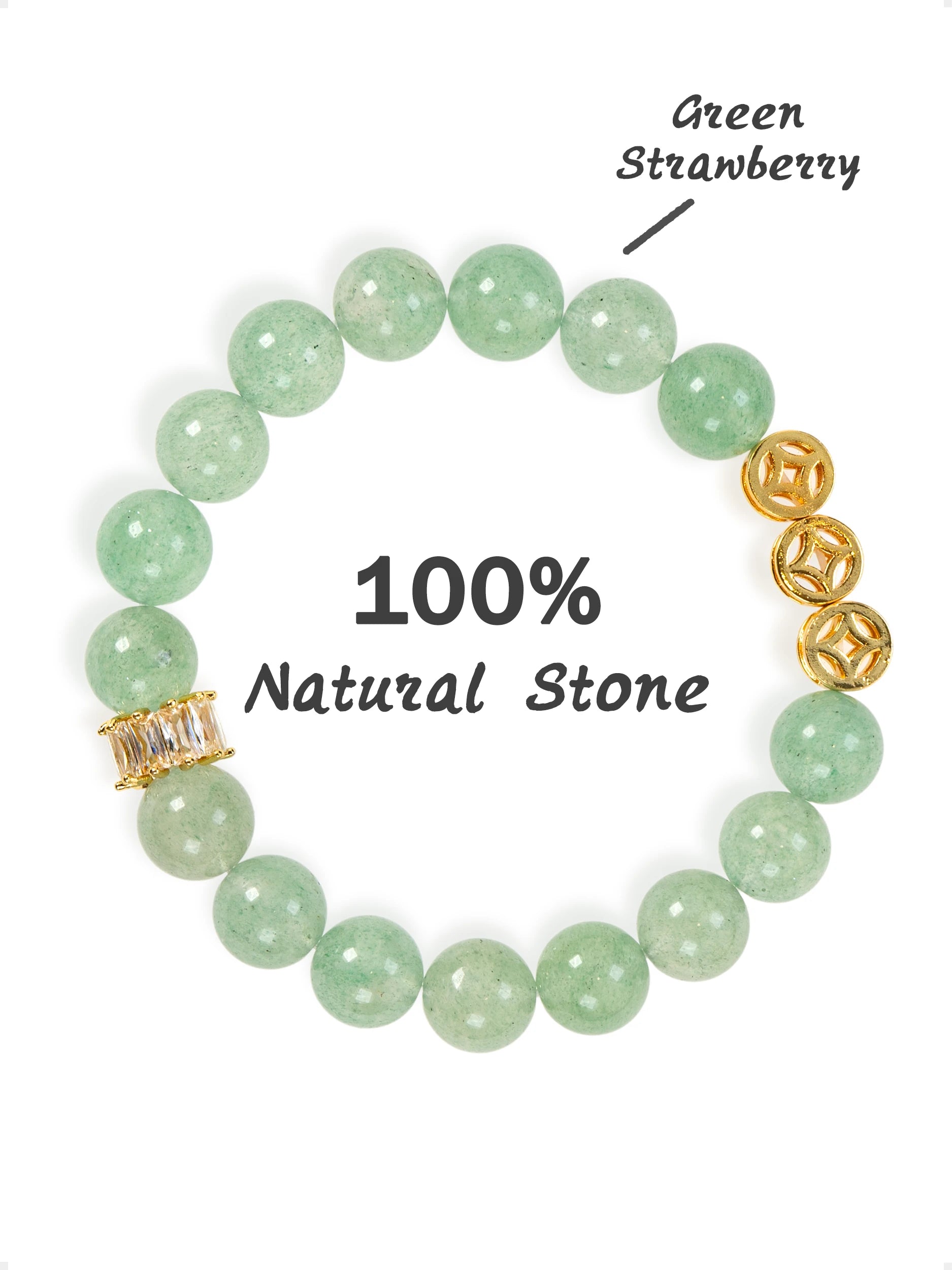 SENLLY Green Serenity - Beaded Stretch Bracelet with Green Strawberry Quartz, Handmade Natural Stone Jewelry for Calm, Renewal & Gentle Balance