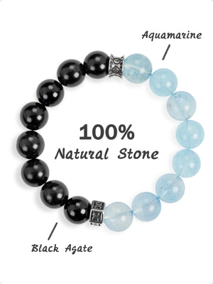 SENLLY Ocean Night - Bracelet with Aquamarine & Black Agate, Handcrafted Natural Stone Jewelry for Calm Focus, Clarity & Everyday Balance