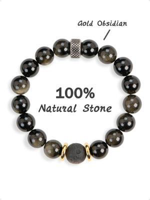 SENLLY Shadow Ember - Beaded Stretch Bracelet with Natural Gold Obsidian, Handcrafted Natural Stone Jewelry for Protection, Strength & Grounding