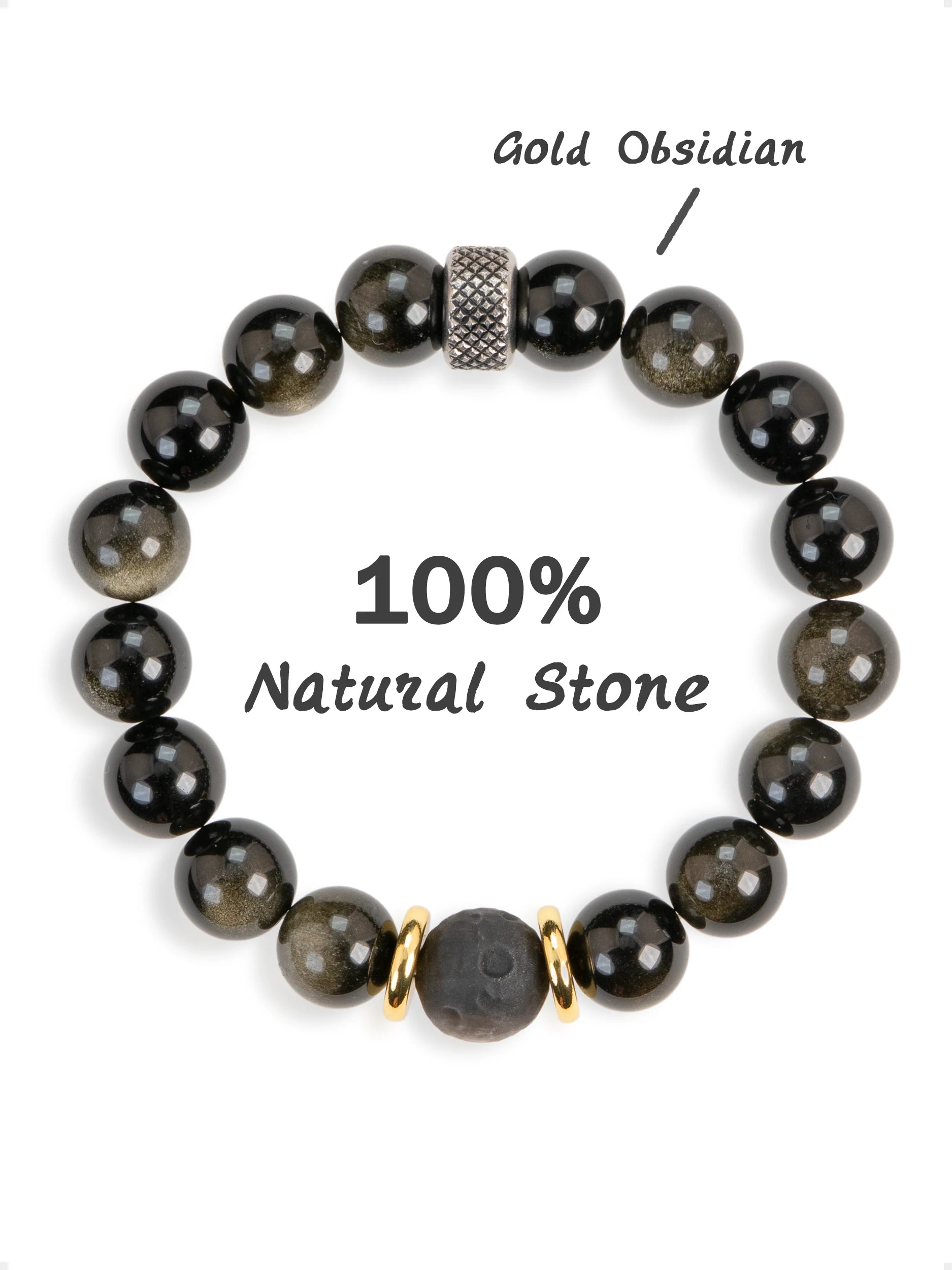 SENLLY Shadow Ember - Beaded Stretch Bracelet with Natural Gold Obsidian, Handcrafted Natural Stone Jewelry for Protection, Strength & Grounding