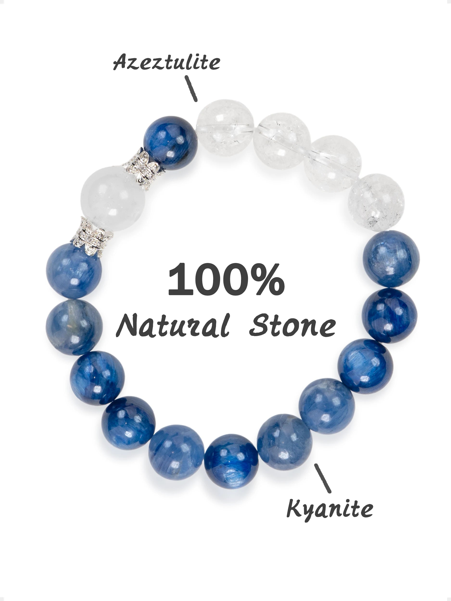 SENLLY Azure Insight - Beaded Stretch Bracelet with Natural Kyanite & Azeztulite, Handcrafted Natural Stone Jewelry for Clarity, Focus & Inner Calm