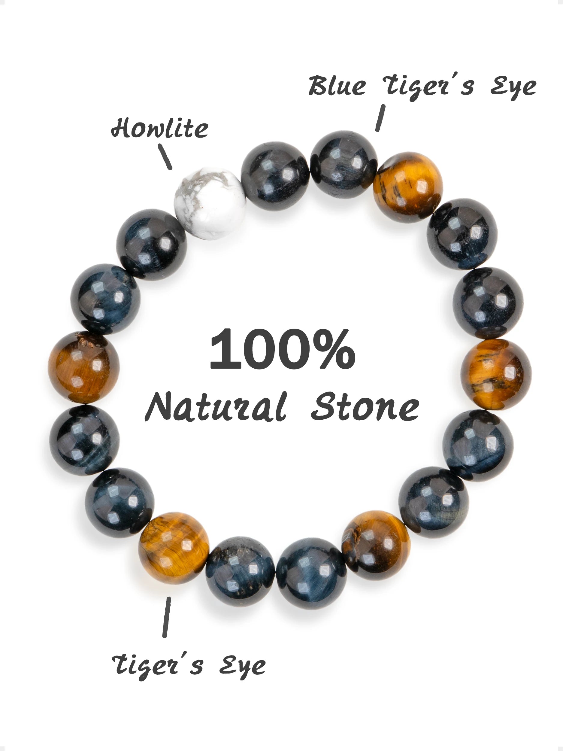 SENLLY Dual Focus - Beaded Stretch Bracelet with Natural Tiger Eye, Blue Tiger Eye & Howlite, Handcrafted Natural Stone Jewelry for Strength, Clarity & Balance