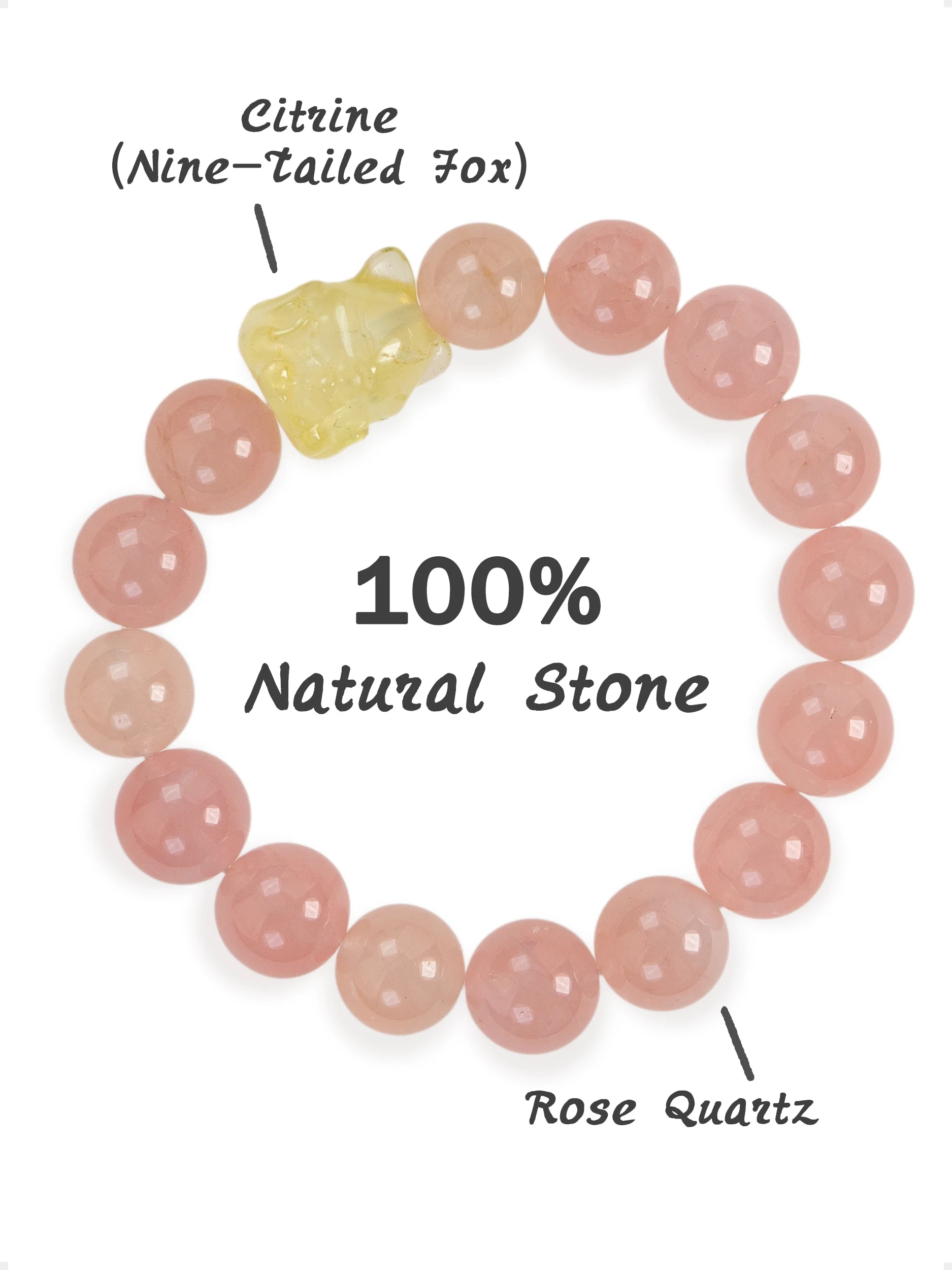SENLLY Foxlight Bloom - Beaded Stretch Bracelet with Rose Quartz & Citrine Nine-Tailed Fox, Handcrafted Natural Stone Jewelry for Love, Warmth & Attraction
