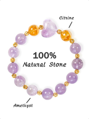 SENLLY Amethyst Heart Glow - Beaded Stretch Bracelet with Amethyst, Citrine & Heart-Shaped Amethyst Charm, Handmade Natural Stone Jewelry for Calm, Balance & Gentle Warmth