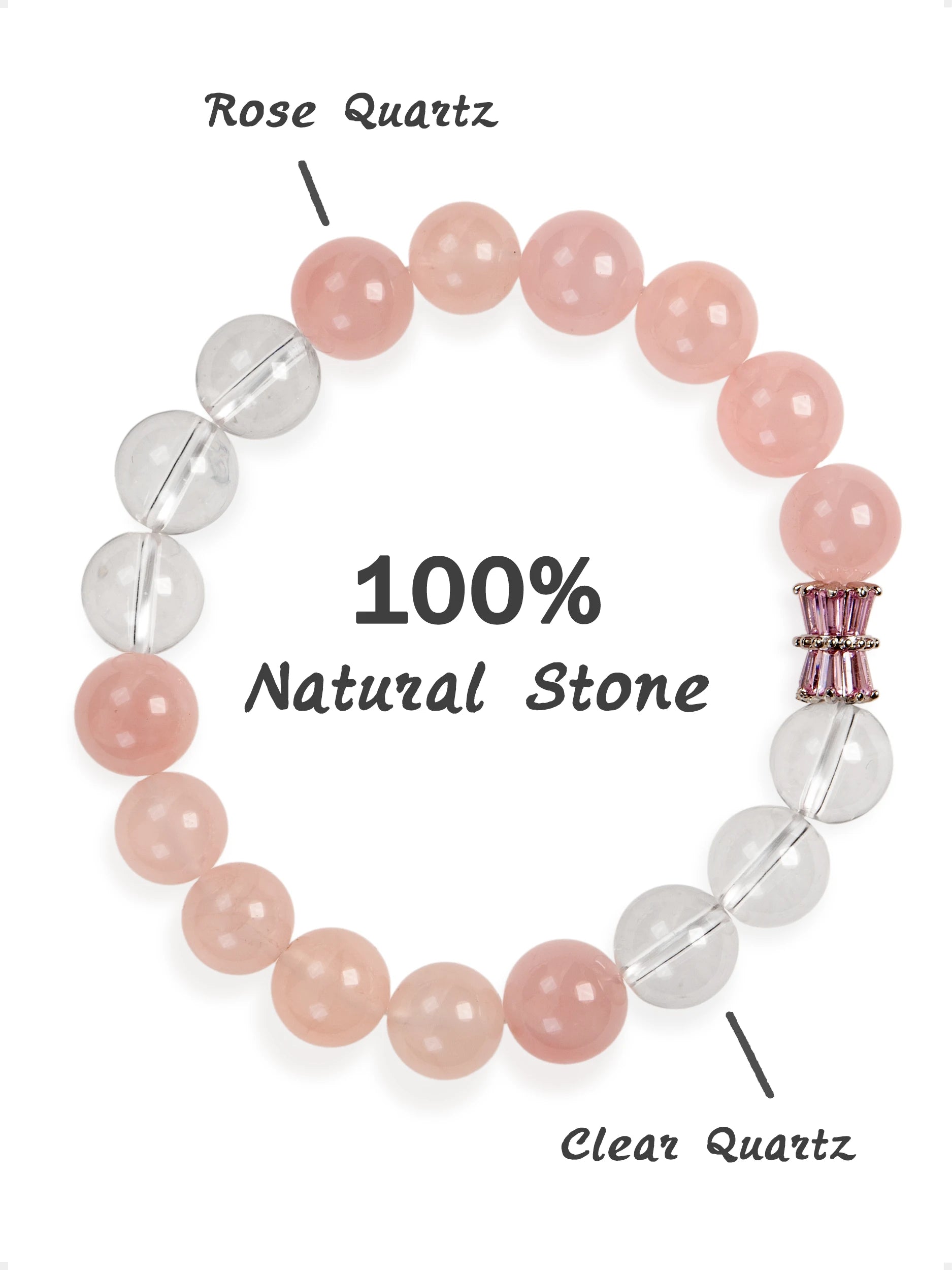 SENLLY Blush Aura - Beaded Stretch Bracelet with Rose Quartz & Clear Quartz, Handmade Natural Stone Jewelry for Love, Clarity & Harmony