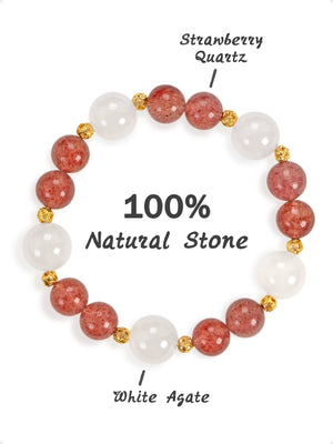 SENLLY Strawberry Bloom - Beaded Stretch Bracelet with Natural Strawberry Quartz & White Agate, Handcrafted Natural Stone Jewelry for Love, Calm & Emotional Balance