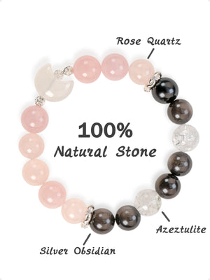 SENLLY Moonlit Affection - Natural Rose Quartz, Silver Obsidian & Azeztulite Beaded Bracelet, Handcrafted Natural Stone Jewelry for Harmony, Clarity & Emotional Balance