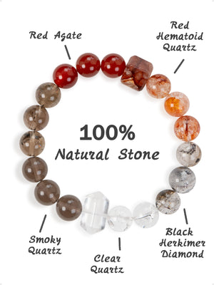 SENLLY Radiant Ember - Beaded Stretch Bracelet with Natural Red Agate, Hematoid Quartz & Smoky Quartz, Handcrafted Natural Stone Jewelry for Balance, Strength & Clarity