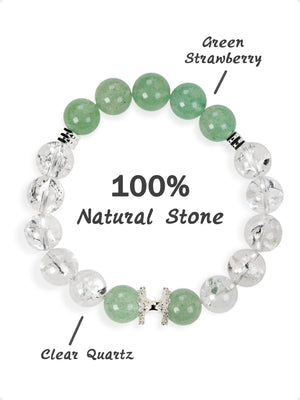 SENLLY Green Aurora - Beaded Stretch Bracelet with Green Strawberry & Clear Quartz, Handcrafted Natural Stone Jewelry for Fresh Energy, Clarity & Everyday Balance
