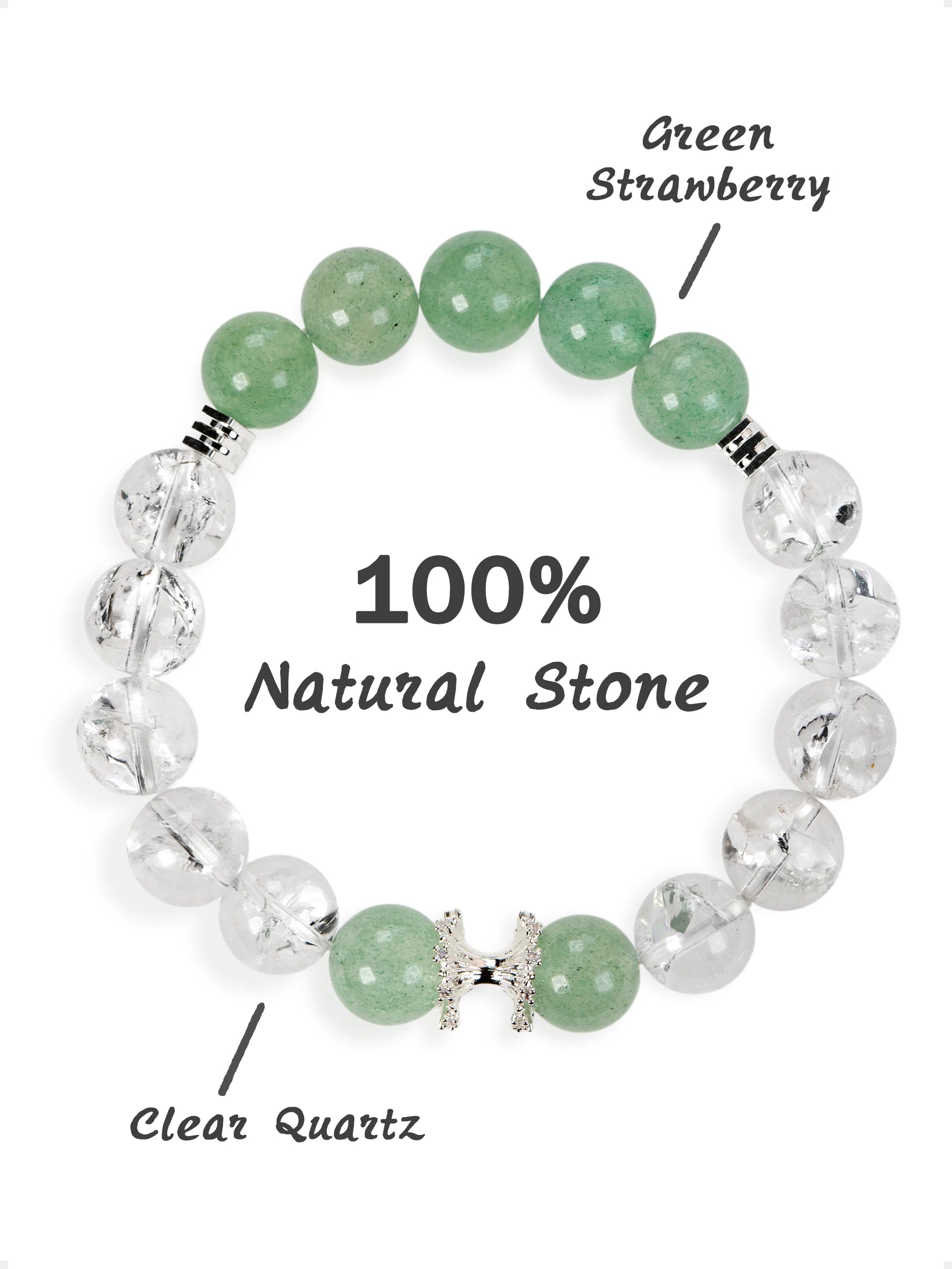 SENLLY Green Aurora - Beaded Stretch Bracelet with Green Strawberry & Clear Quartz, Handcrafted Natural Stone Jewelry for Fresh Energy, Clarity & Everyday Balance