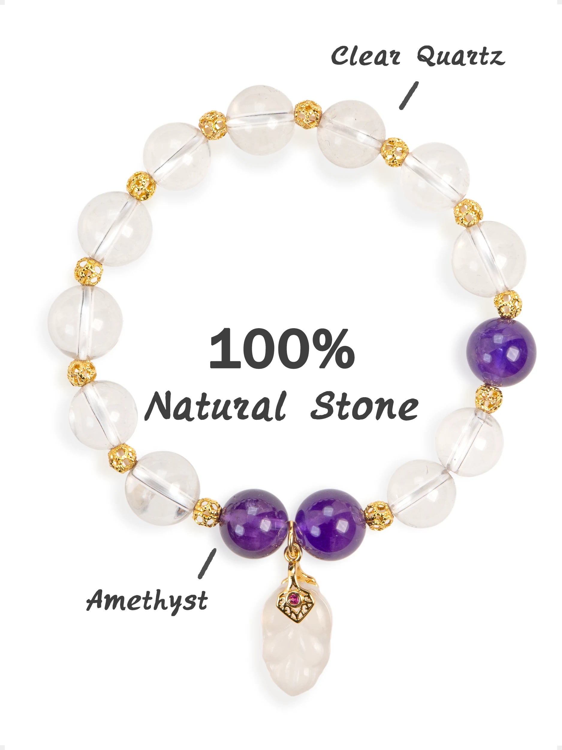 SENLLY Violet Clarity - Beaded Stretch Bracelet with Natural Clear Quartz & Amethyst, Handcrafted Natural Stone Jewelry for Calm, Insight & Emotional Balance