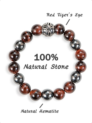SENLLY Ember Strength - Beaded Stretch Bracelet with Red Tiger Eye & Natural Hematite, Handcrafted Natural Stone Jewelry for Confidence, Grounding & Clarity