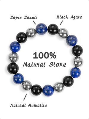 SENLLY Midnight Balance - Beaded Stretch Bracelet with Lapis Lazuli, Black Agate & Hematite, Handcrafted Natural Stone Jewelry for Calm, Clarity & Grounding