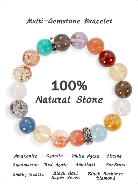 SENLLY Cosmic Spectrum - Multi-Gemstone Beaded Bracelet, Handmade with Amazonite, Citrine, Amethyst, Aquamarine & More, Natural Stone Jewelry for Balance & Energy Harmony