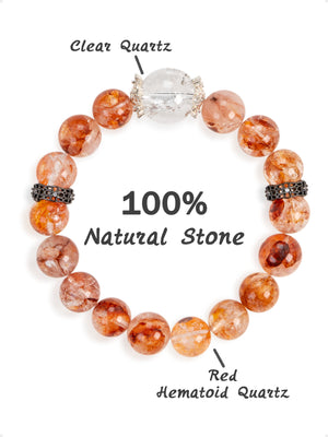 SENLLY Sunlit Harmony - Beaded Stretch Bracelet with Natural Red Hematoid Quartz & Clear Quartz, Handcrafted Natural Stone Jewelry for Vitality, Clarity & Emotional Balance